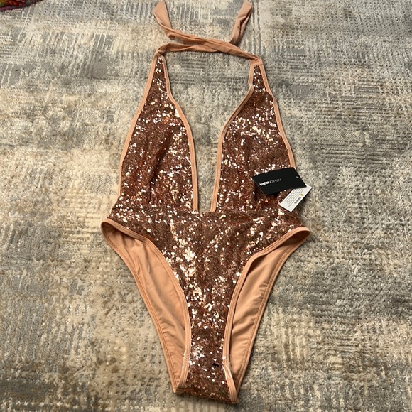 Fashion Nova Other - 🤩🤩NWT FASHION NOVA ROSE GOLD SEQUIN ONE PIECE OPEN BACK SWIMSUIT/BODYSUIT🤩🤩